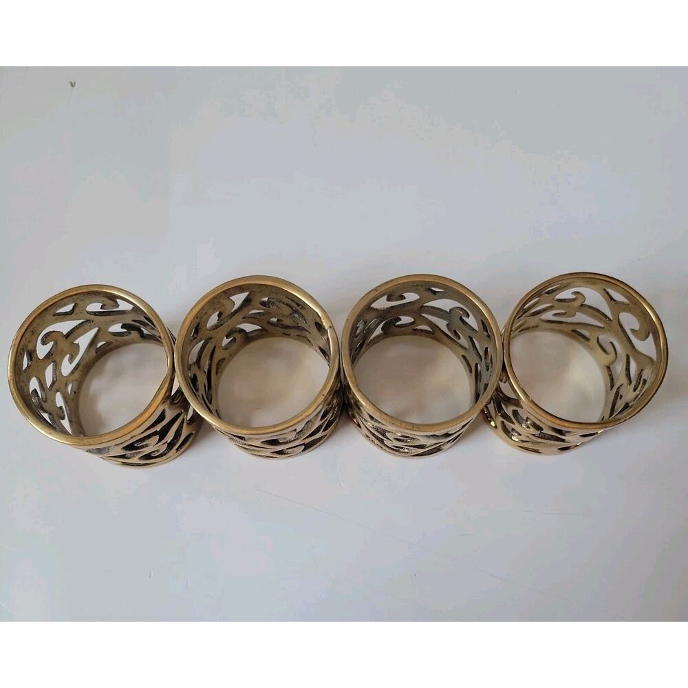 Solid Brass Heavy Napkin Ring Holders Made in India 2 inch MCM Vtg Set of 4 - Picture 5 of 5